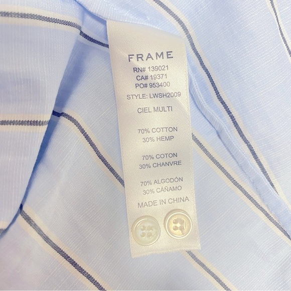 NWT FRAME Striped Mock Neck Sleeveless Ruffle Top In Ciel Multi - Size XL - Picture 7 of 8